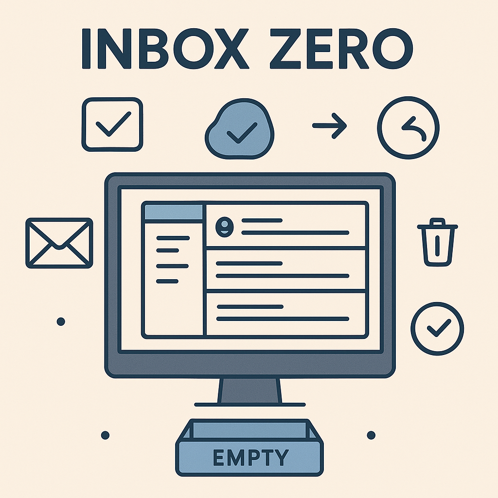 Illustration showing effective inbox zero techniques for executives, optimizing email productivity.