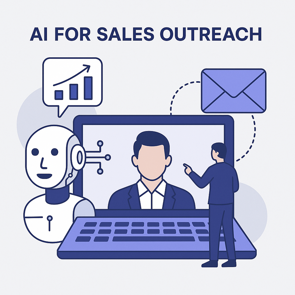 Modern digital interface illustrating the power of AI for sales outreach, enhancing productivity and automation.