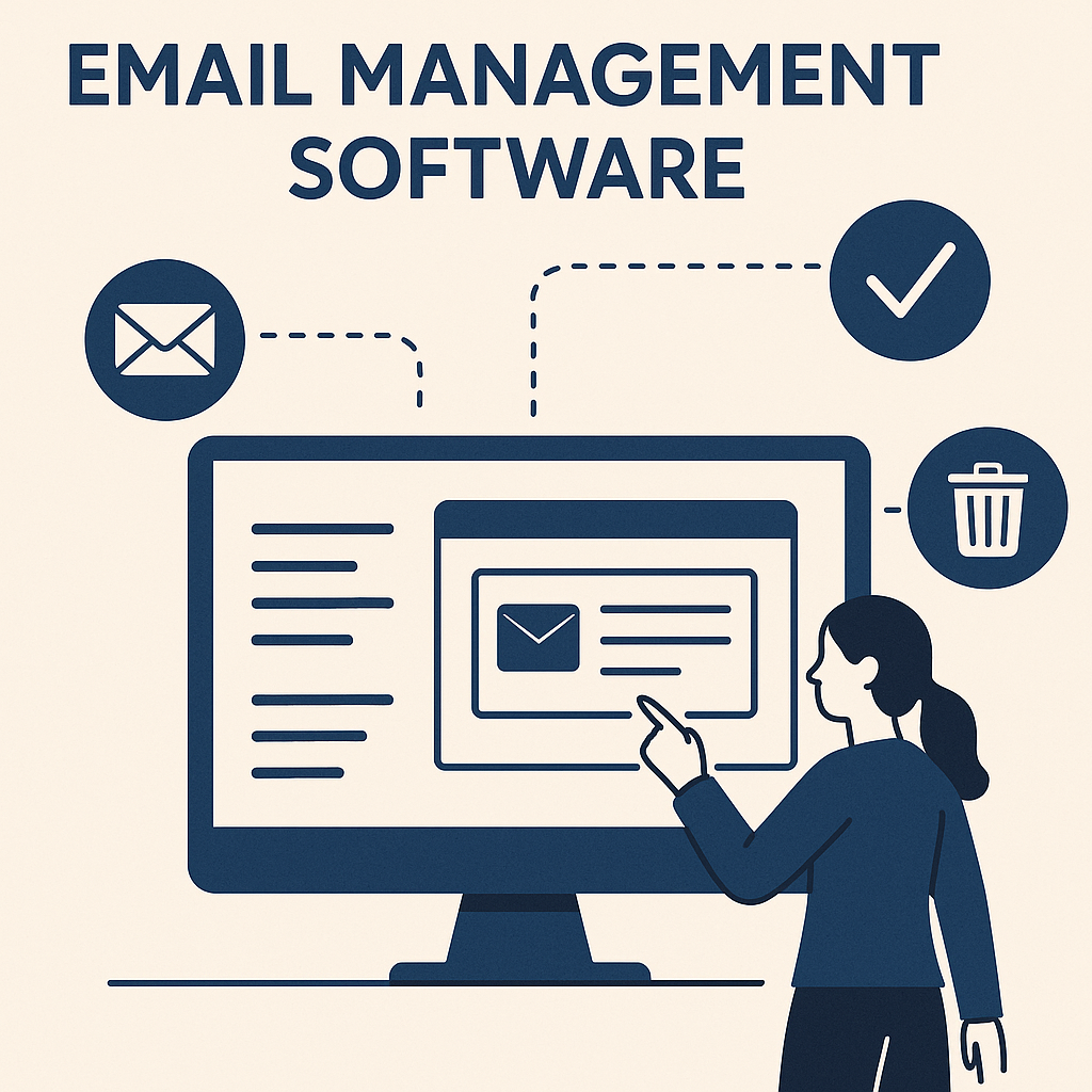 Illustration demonstrating how email management software organizes executive inboxes efficiently.