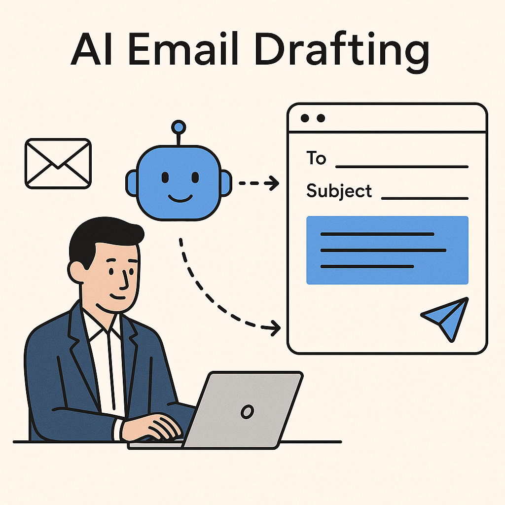 Informative illustration explaining the benefits of AI email drafting for professionals, enhancing communication efficiency.