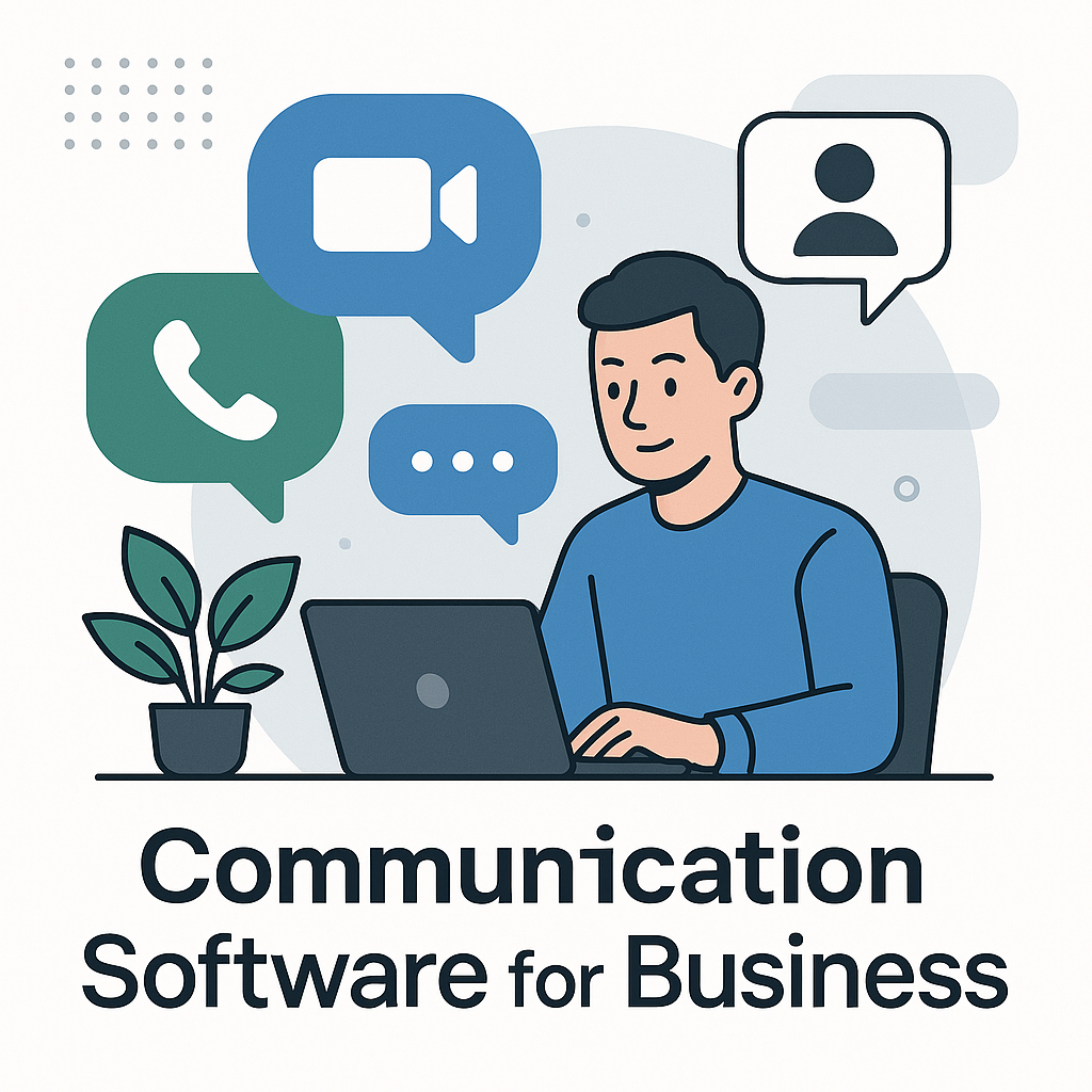 A professional in a modern office setting, demonstrating how effective communication software for business enhances team collaboration and productivity.