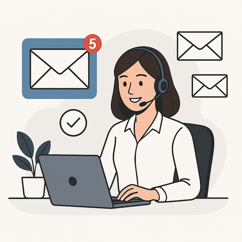 Streamlined digital interface representing efficient inbox management with an AI virtual assistant.