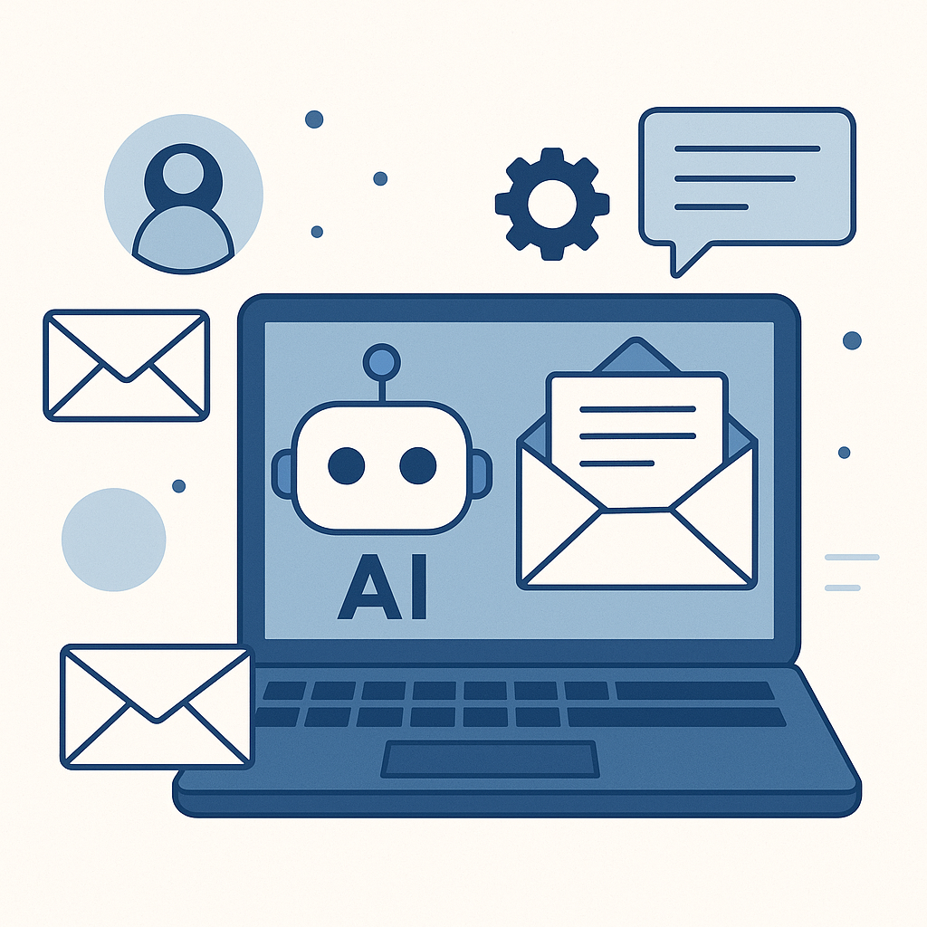 A modern, professional graphic illustrating the seamless integration of AI for email marketing, enhancing productivity.