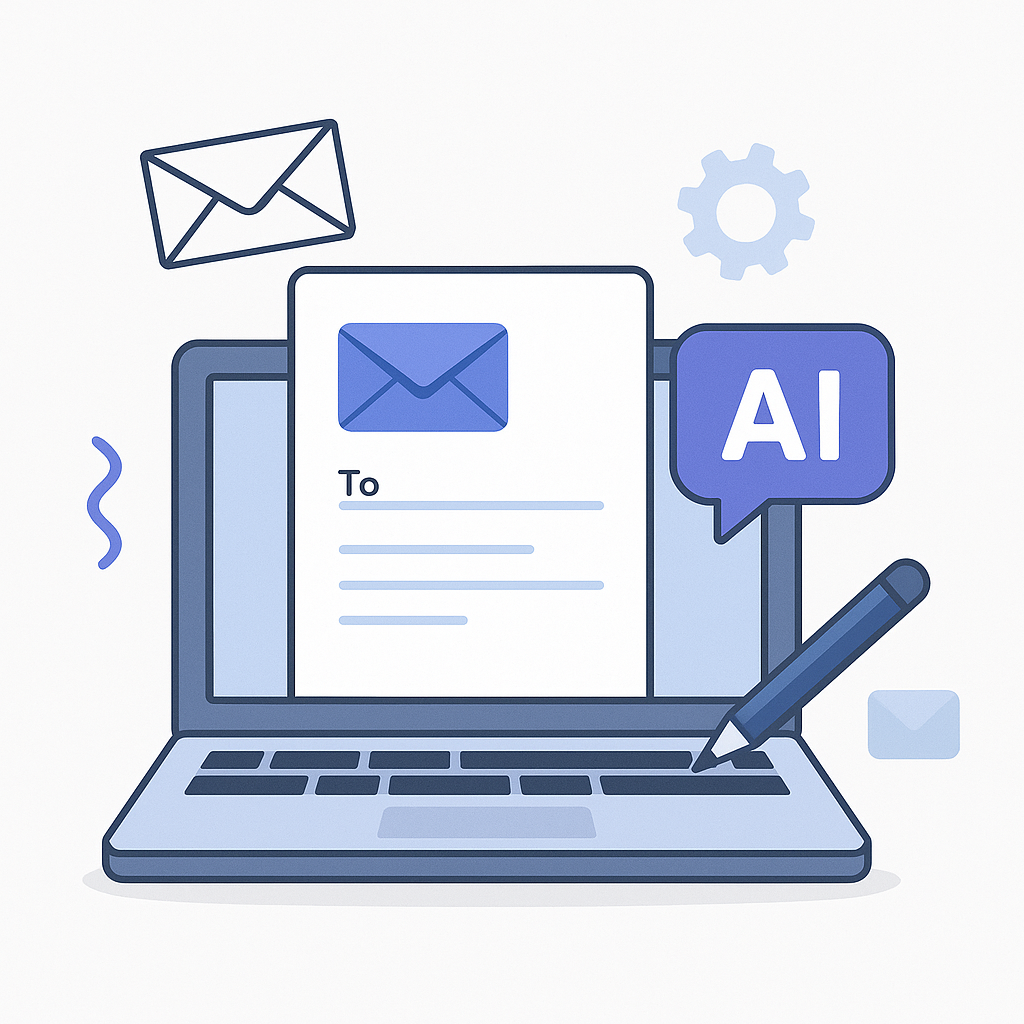 A modern, abstract image representing efficient communication with email write AI.