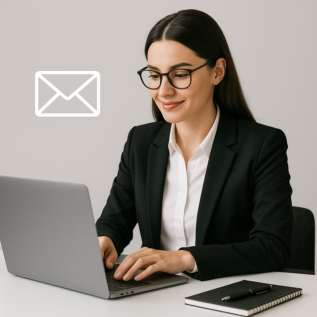 Clean, professional graphic symbolizing an AI professional email writer's efficiency.