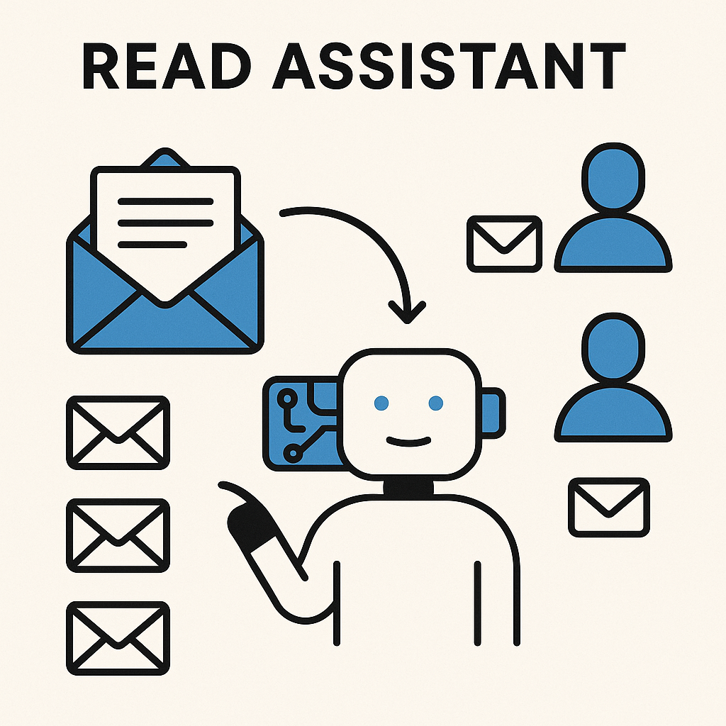 Educational illustration depicting an AI read assistant efficiently triaging emails for smarter inbox management.