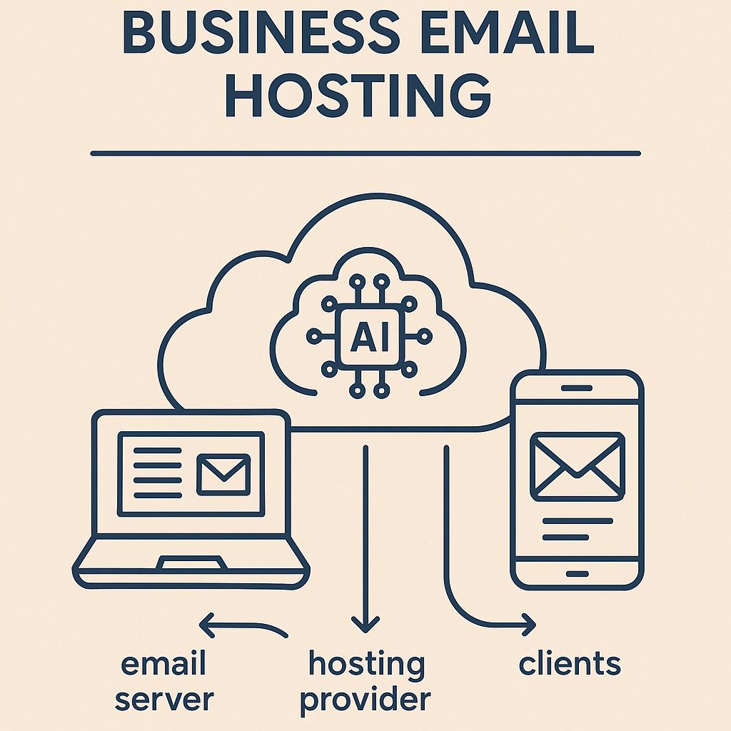 Illustration of AI integrating with secure business email hosting for enhanced productivity.