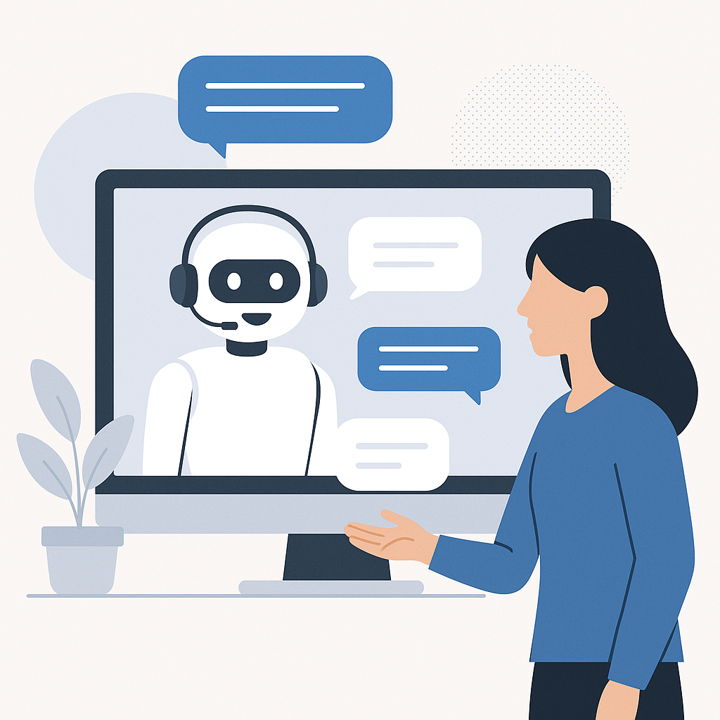 A professional uses a virtual assistant chatbot on a device, streamlining tasks for inbox productivity.
