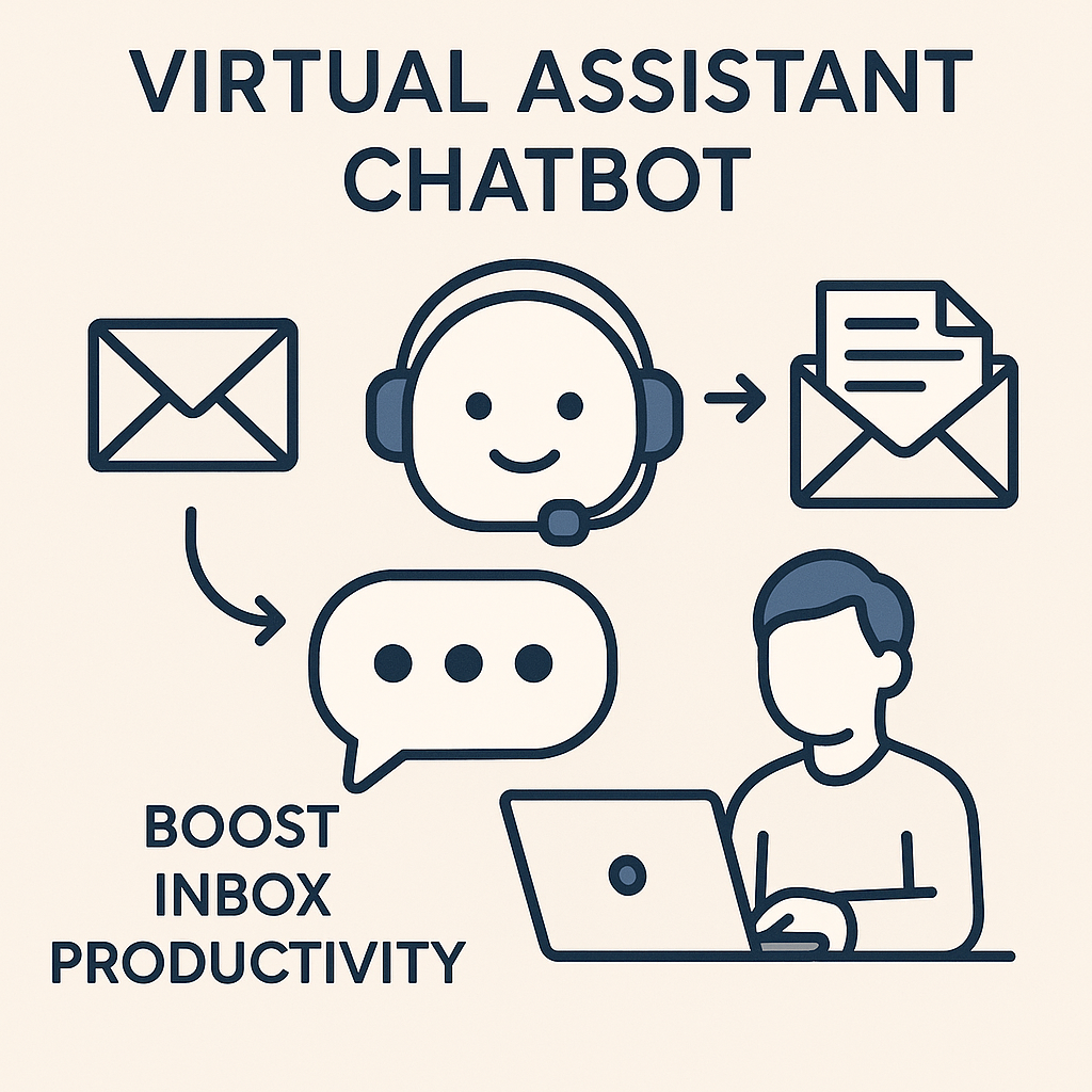Informative illustration of a virtual assistant chatbot efficiently managing emails for boosted productivity.