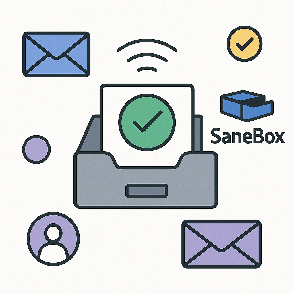 Modern, professional illustration of a body, symbolizing streamlined productivity with SaneBox email management.
