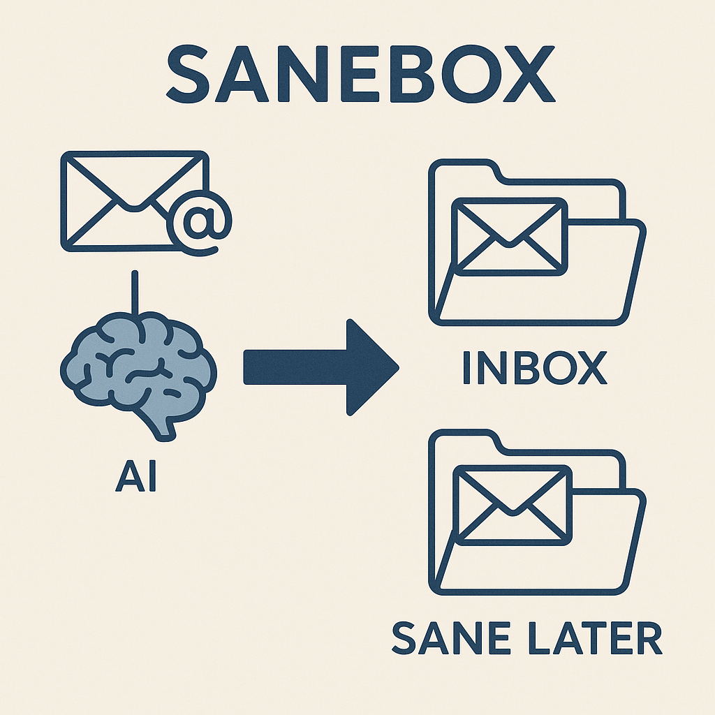 Illustration explaining AI email management, demonstrating a SaneBox alternative for boosting productivity.