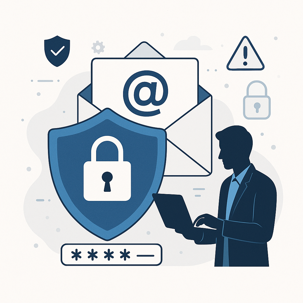Modern abstract graphic representing secure data flow, highlighting advanced email security services against threats.