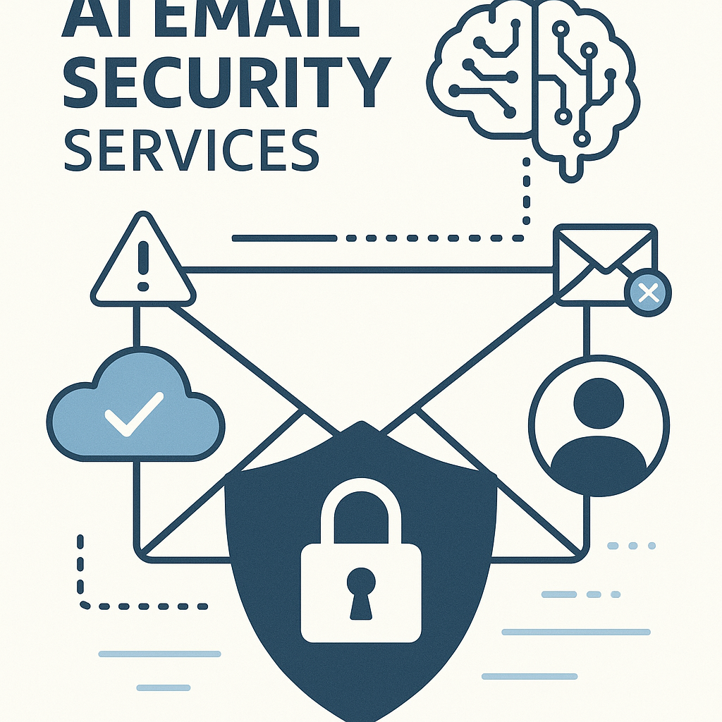 An educational illustration depicting how AI email security services protect against threats, ensuring productivity.