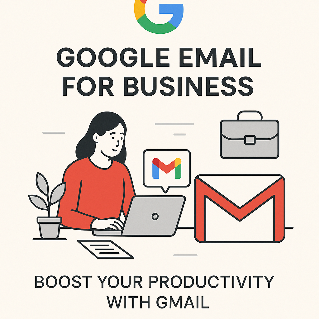 Informative illustration depicting the productivity benefits of google email for business for teams.