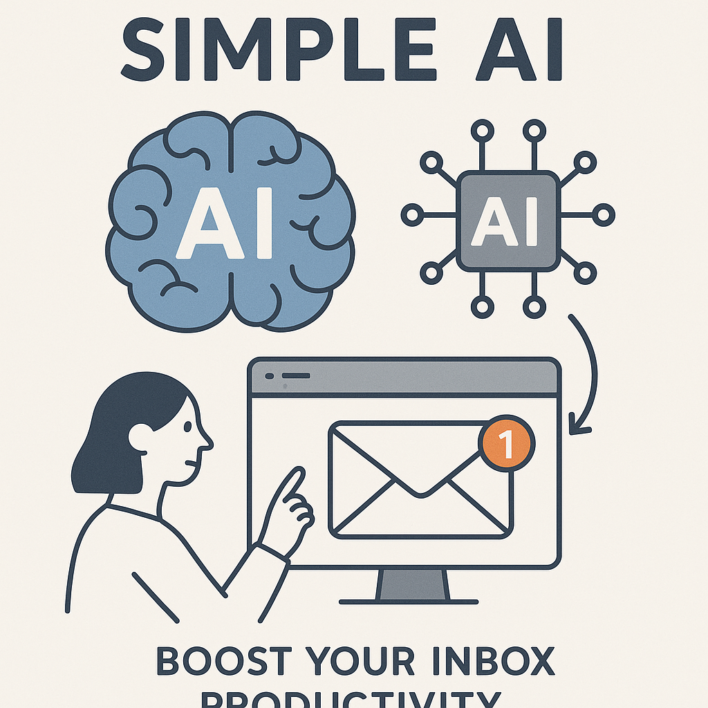 Educational illustration demonstrating how simple AI tools enhance email productivity and inbox organization.