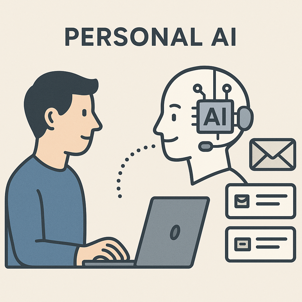 Minimalist illustration depicting a personal AI system streamlining email management.