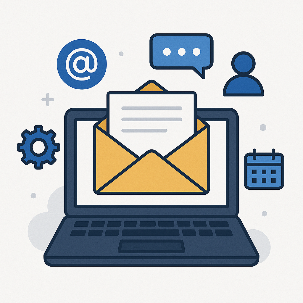 Professional working on a laptop, enhancing corporate email services with AI-powered tools.