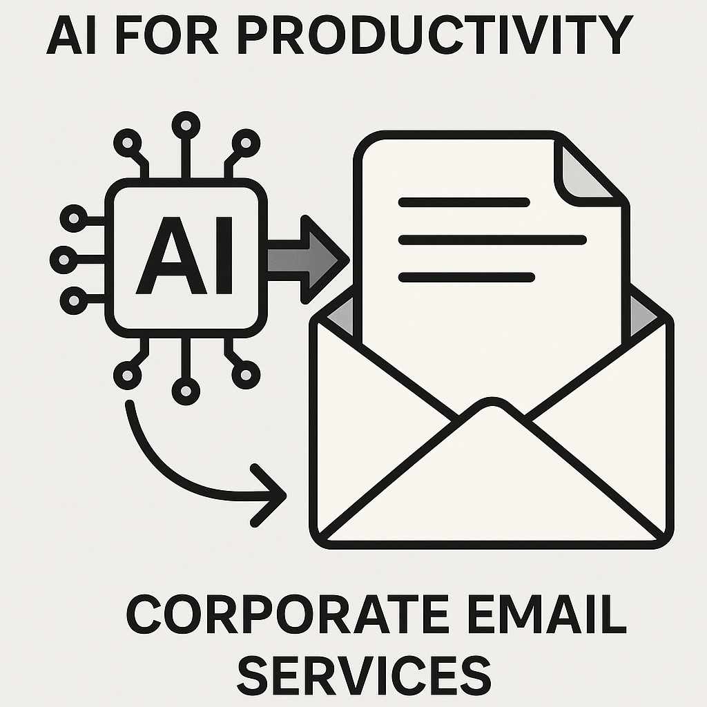 An illustration demonstrating how AI technology enhances corporate email services for improved productivity and efficient communication.