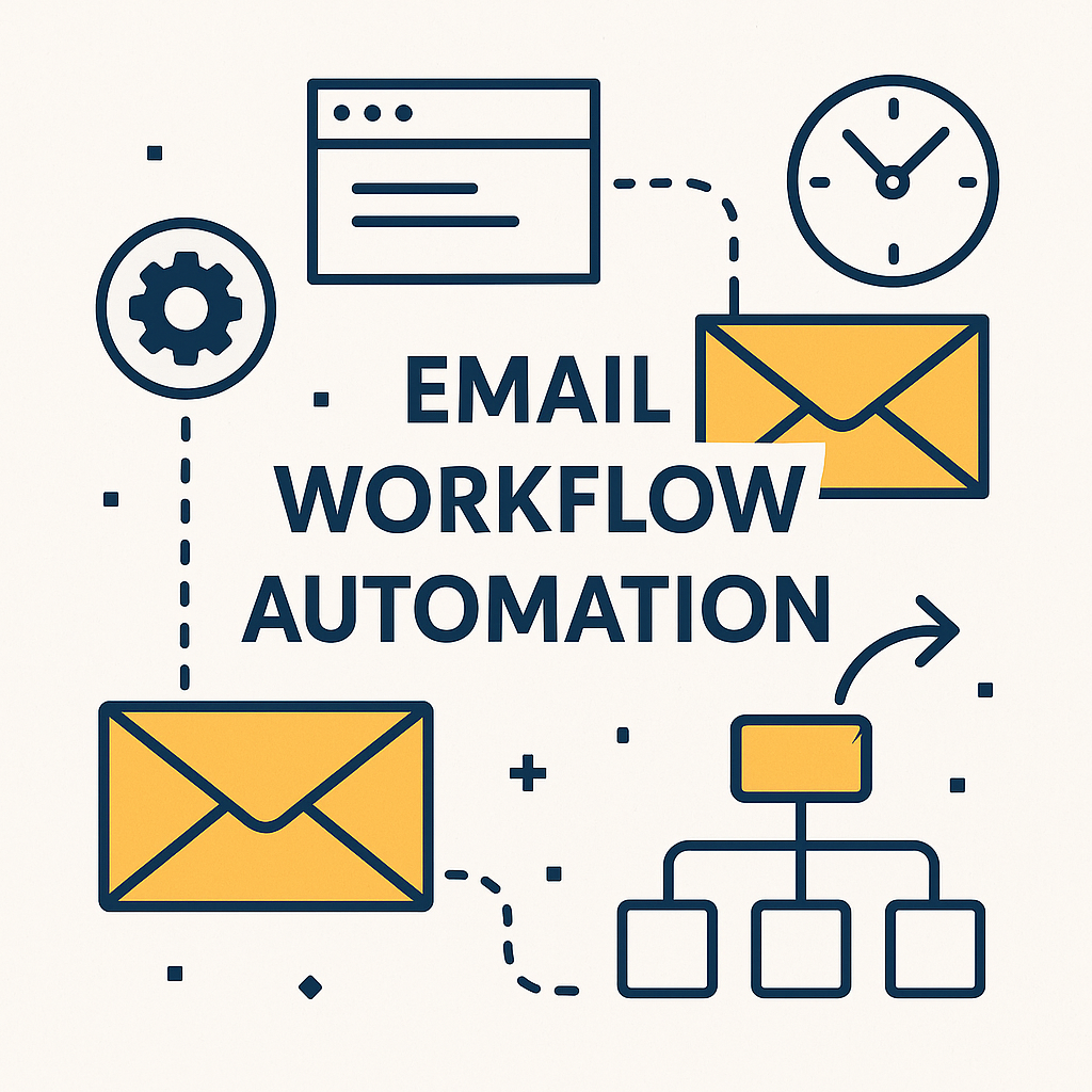 Modern graphic visualizing streamlined email workflow automation for enhanced productivity and organization.