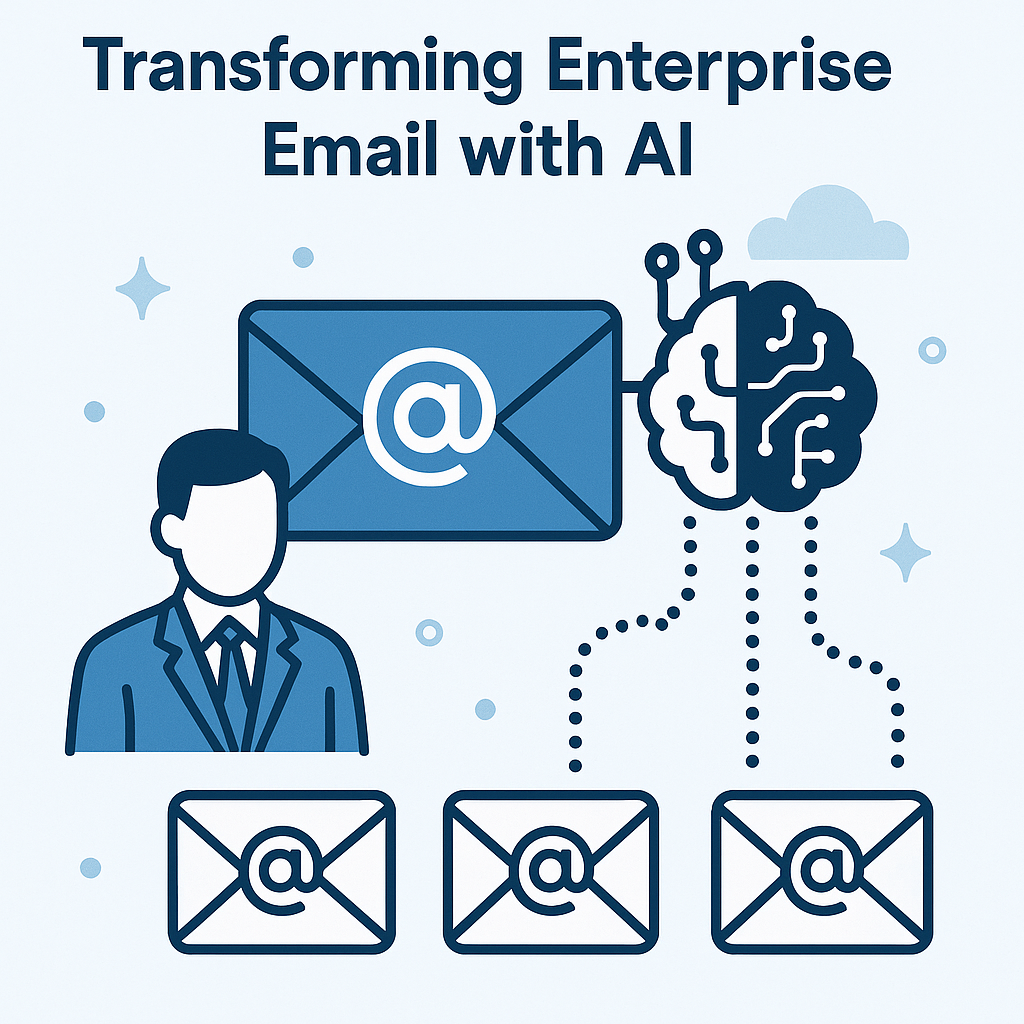 Illustration depicting AI transforming enterprise email systems, boosting efficiency and security.