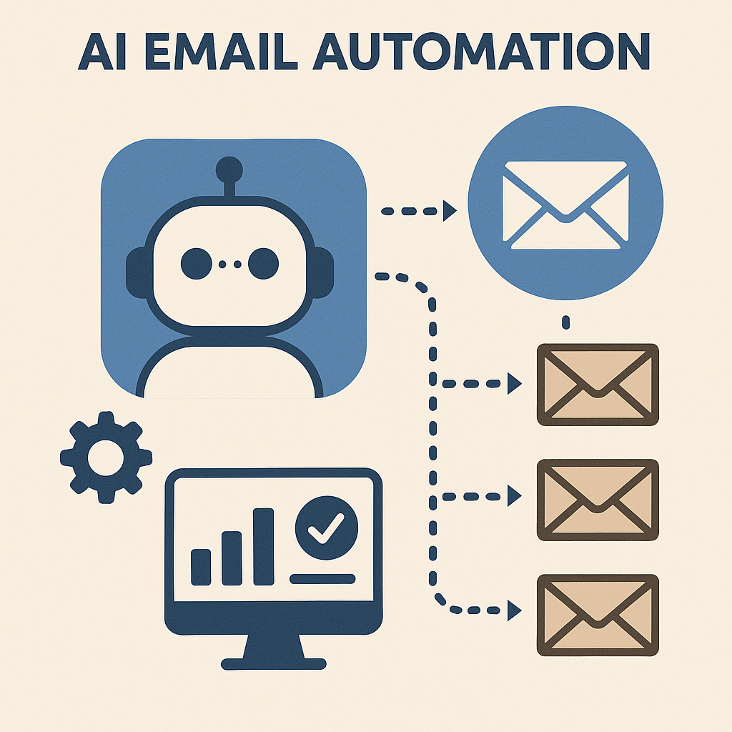 Visual explainer of AI email automation, showing how it streamlines tasks for an efficient, organized inbox.