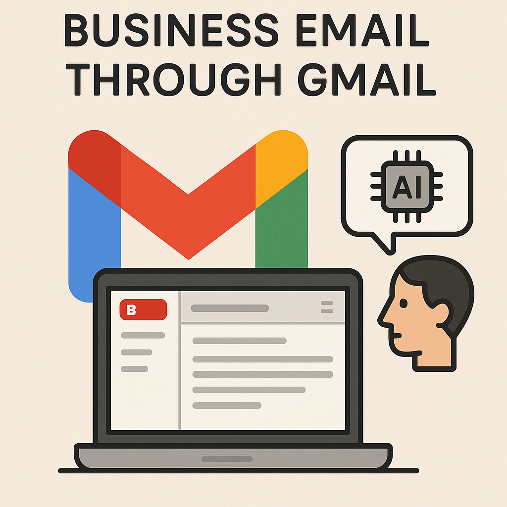 Clear illustration explaining professional business email through Gmail setup and AI productivity.