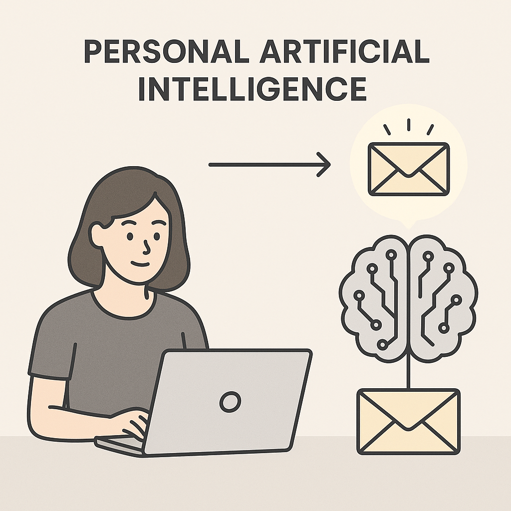 Illustration of personal artificial intelligence efficiently managing emails for enhanced productivity.
