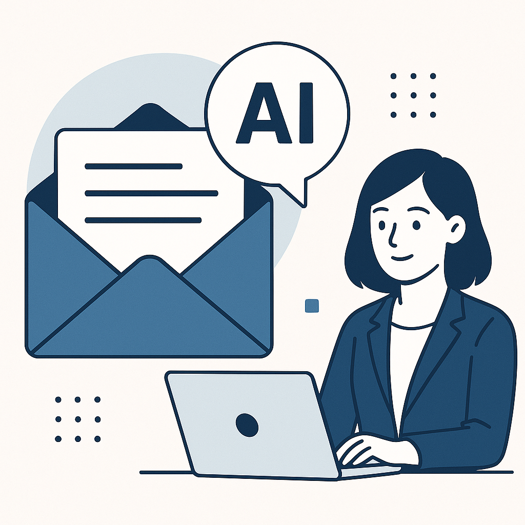 Clean, professional graphic depicting the streamlined efficiency enabled by email AI for productivity.