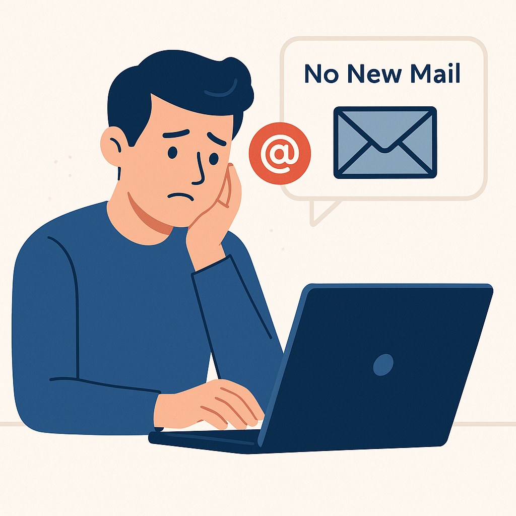 Modern graphic illustrating common reasons for not receiving emails and effective troubleshooting steps for email delivery issues.
