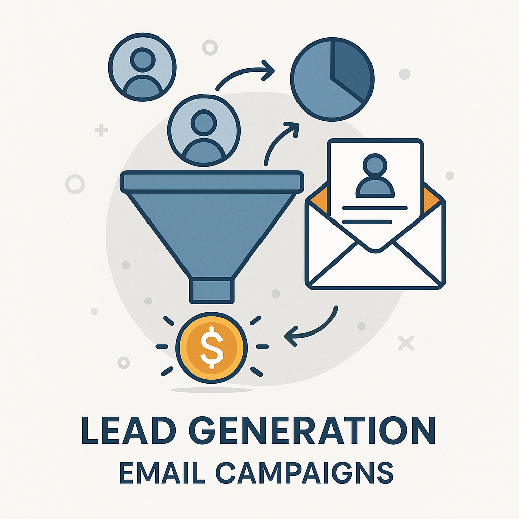 Successful lead generation email campaigns: modern graphic illustrating revenue growth.