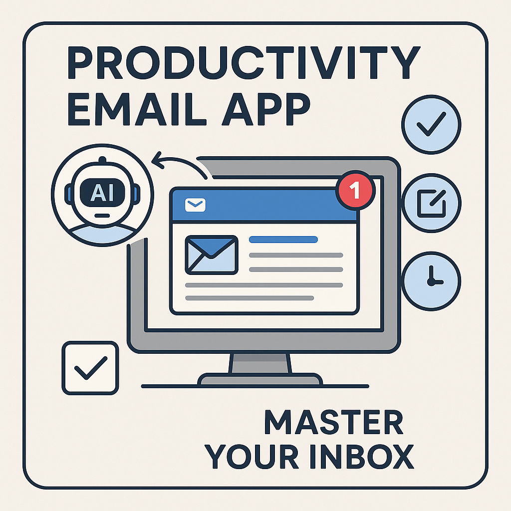 AI productivity email app illustration: smart inbox management and task automation for professionals.