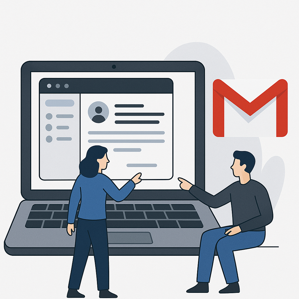 Modern visual of a Gmail delegated inbox, enhancing team email management and productivity.