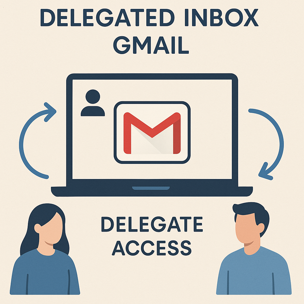 Illustration showing how a delegated inbox in gmail improves team email management and productivity.