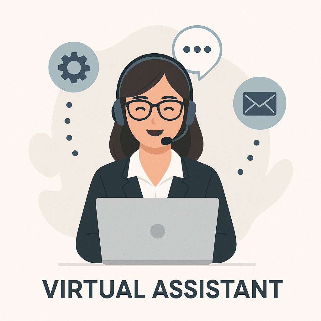 Streamlined inbox with AI icons, illustrating efficient virtual assistant services.