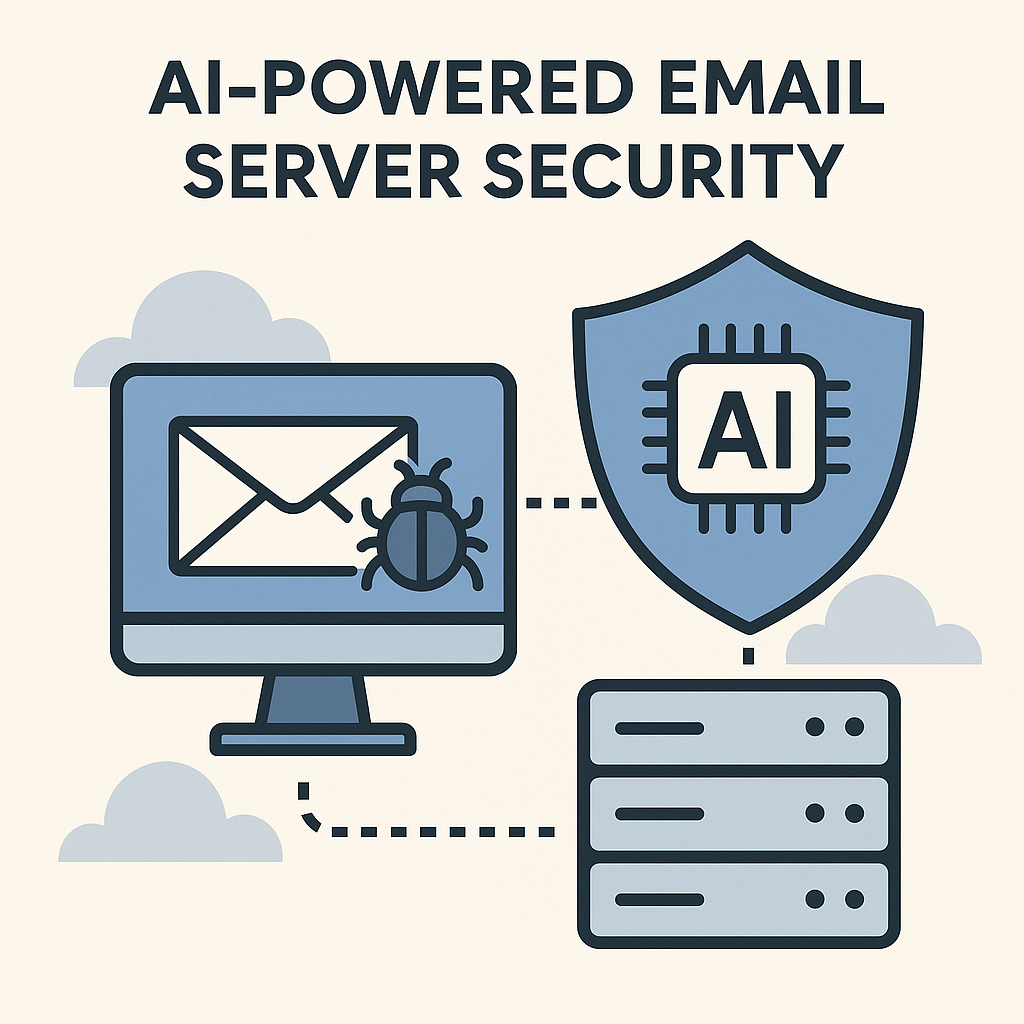 AI-powered illustration demonstrating advanced email server security and threat detection.