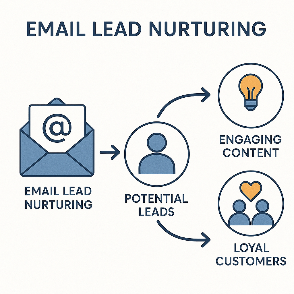 AI-powered illustration for effective email lead nurturing and revenue growth.