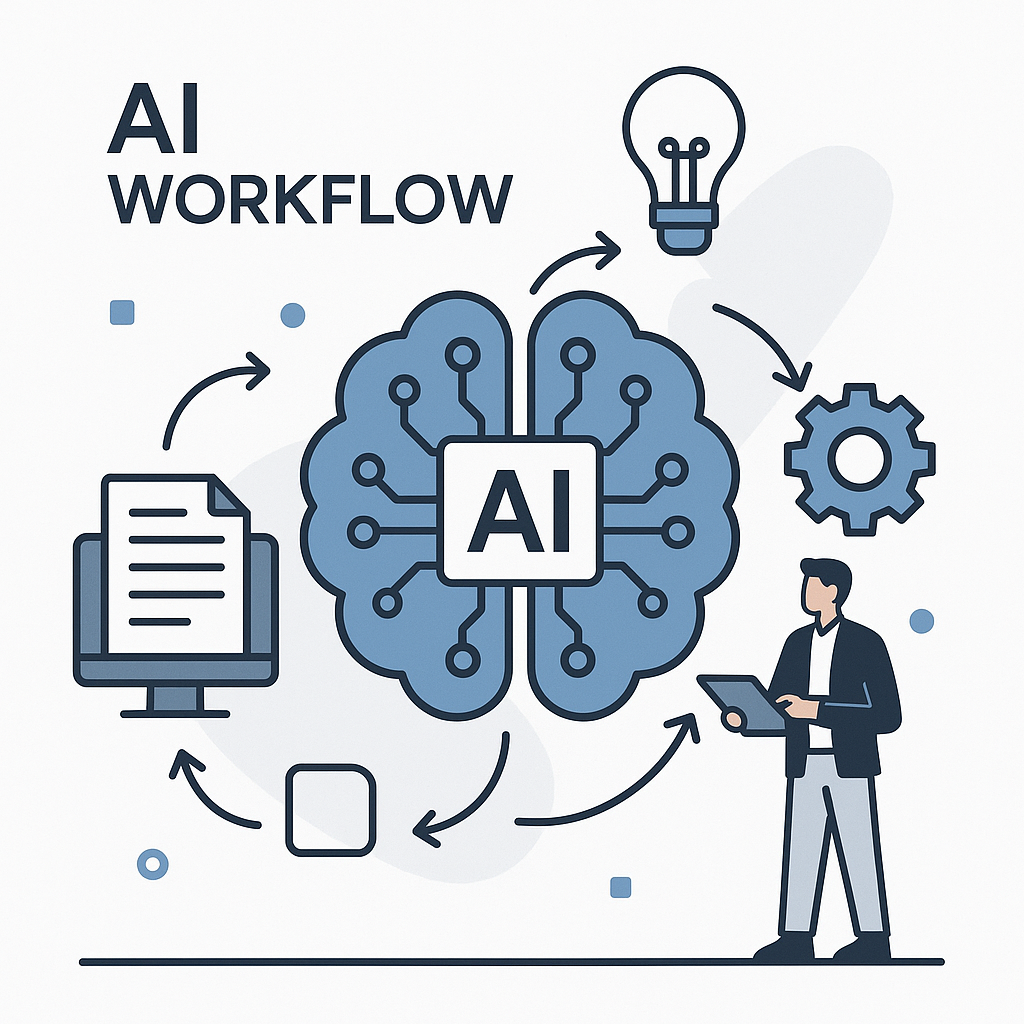 Modern graphic visualizing an AI workflow for enhanced email productivity and business communication.