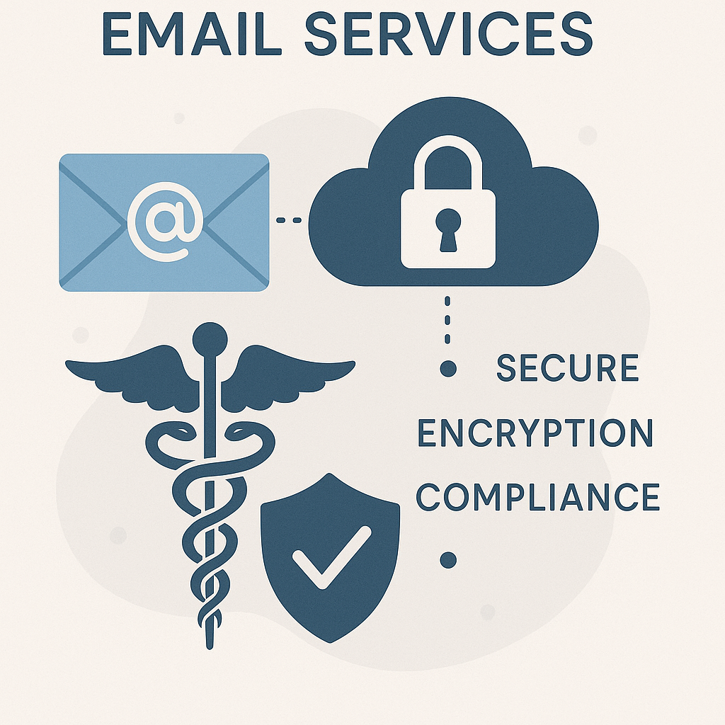 HIPAA compliant email services illustration: Securely protecting patient data with encryption.