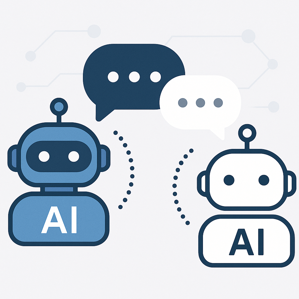 Modern visual of AI talking to AI, showcasing business communication and competitor intelligence.