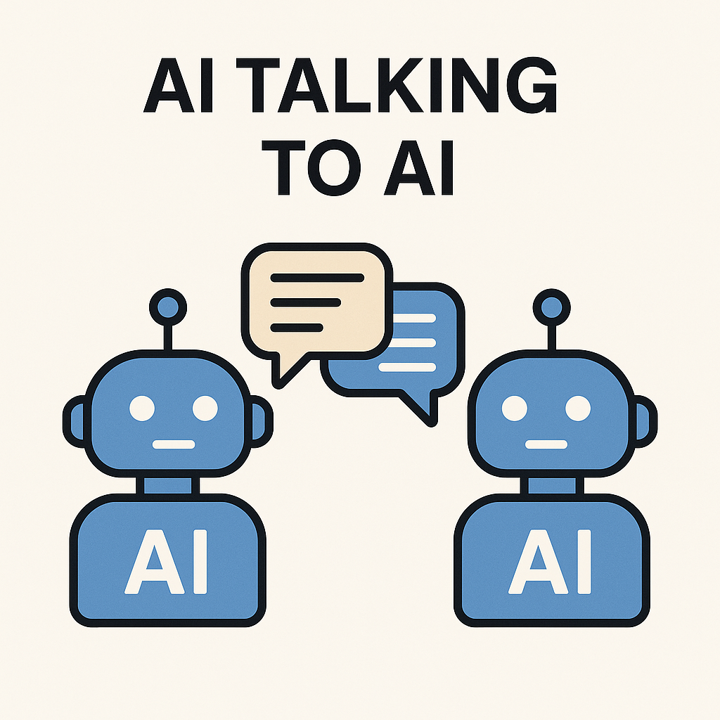 AI talking to AI: Illustration of AI systems exchanging data for enhanced competitor analysis and business insights.