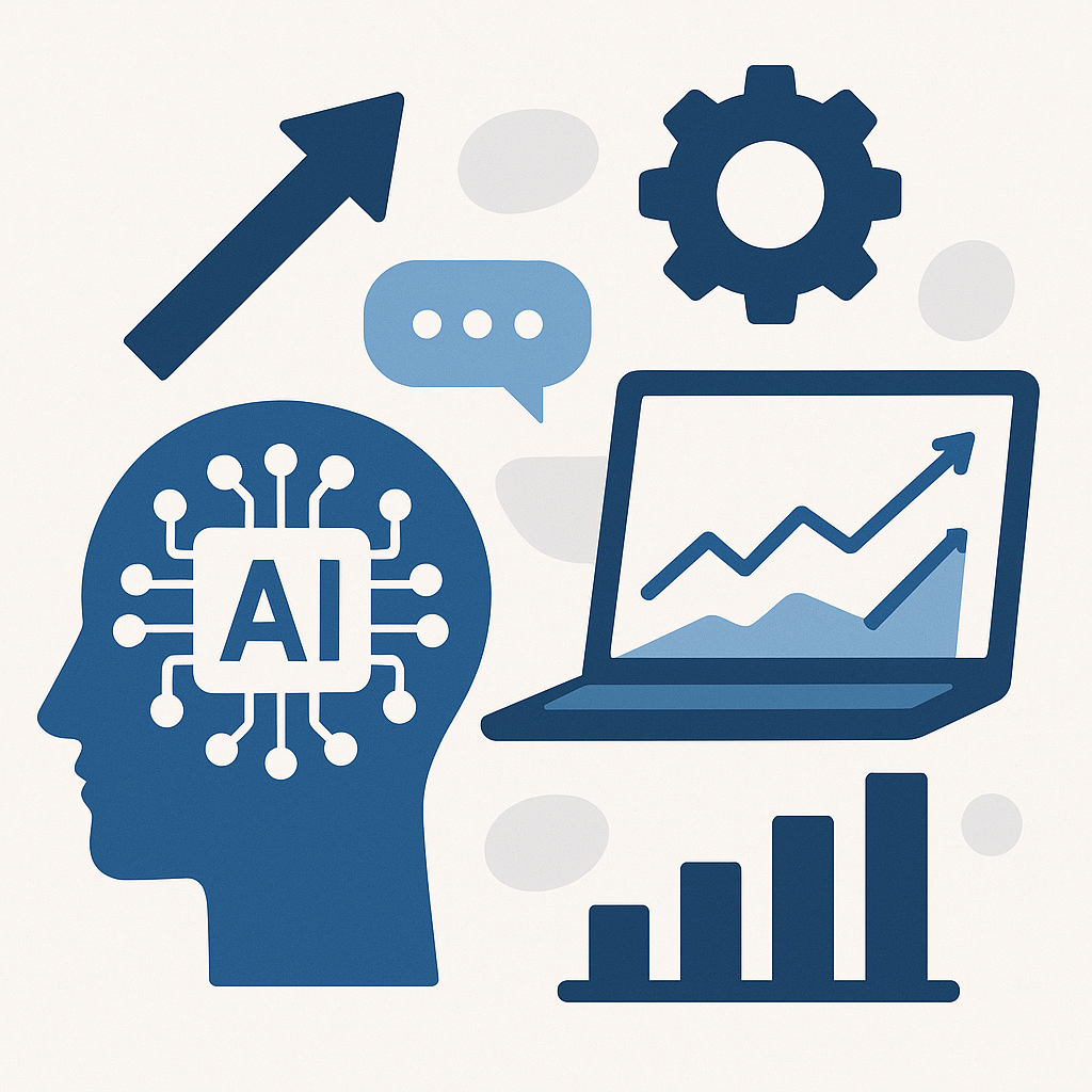 Modern visual of AI business strategy driving growth and communication efficiency.
