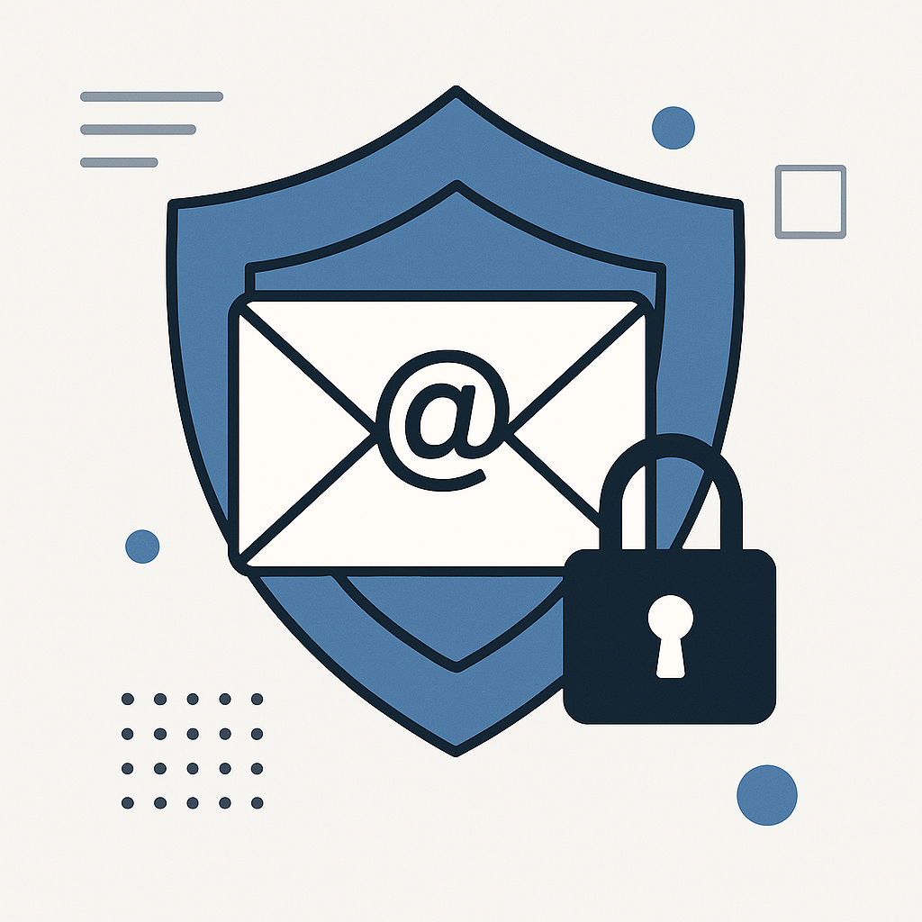 Modern graphic illustrating AI safeguarding digital communications for enhanced email privacy.