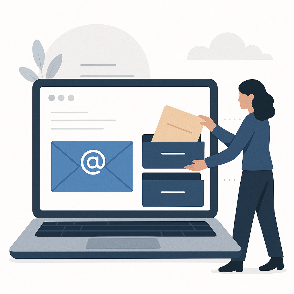 Modern graphic illustrating effective email organization for enhanced productivity and inbox management.