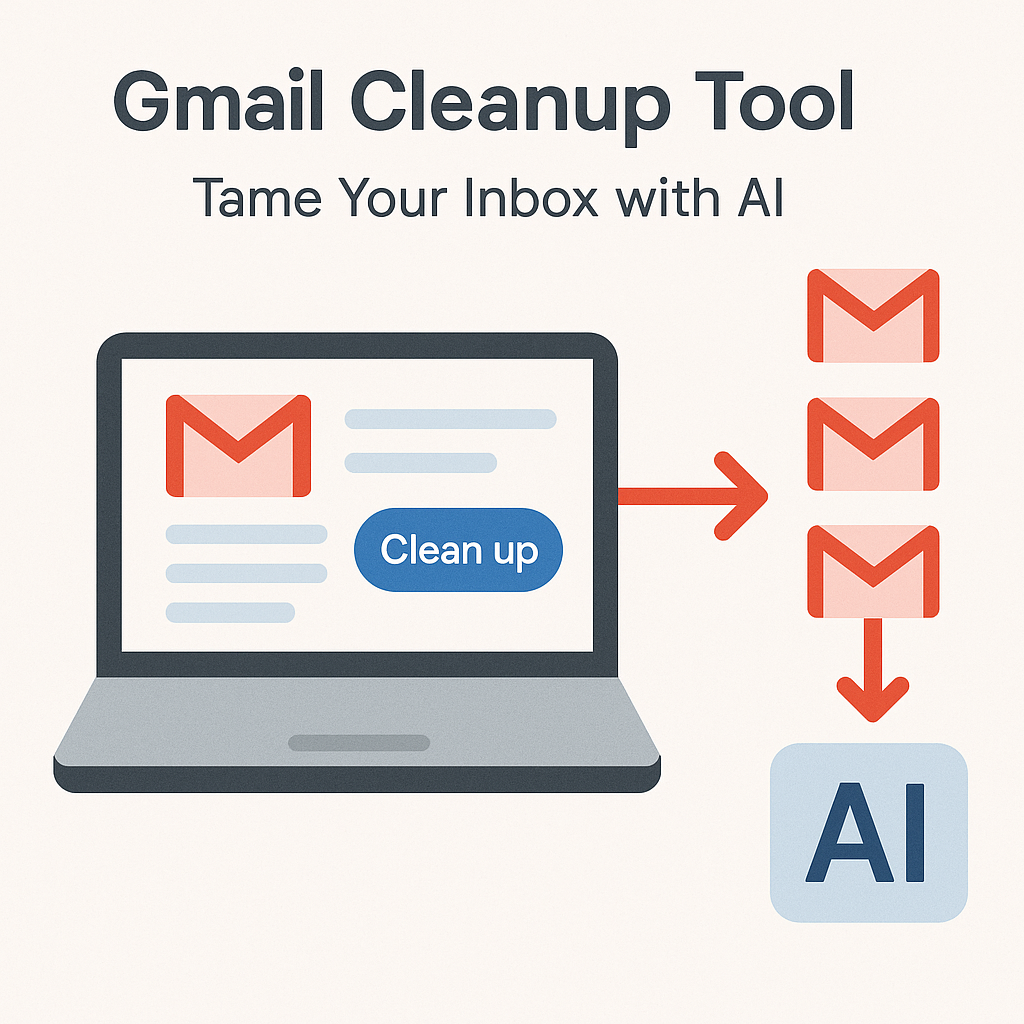 Minimalist illustration of the gmail cleanup tool using AI to organize your inbox.