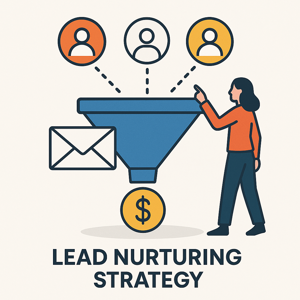 Modern graphic illustrating a successful lead nurturing strategy for revenue growth.