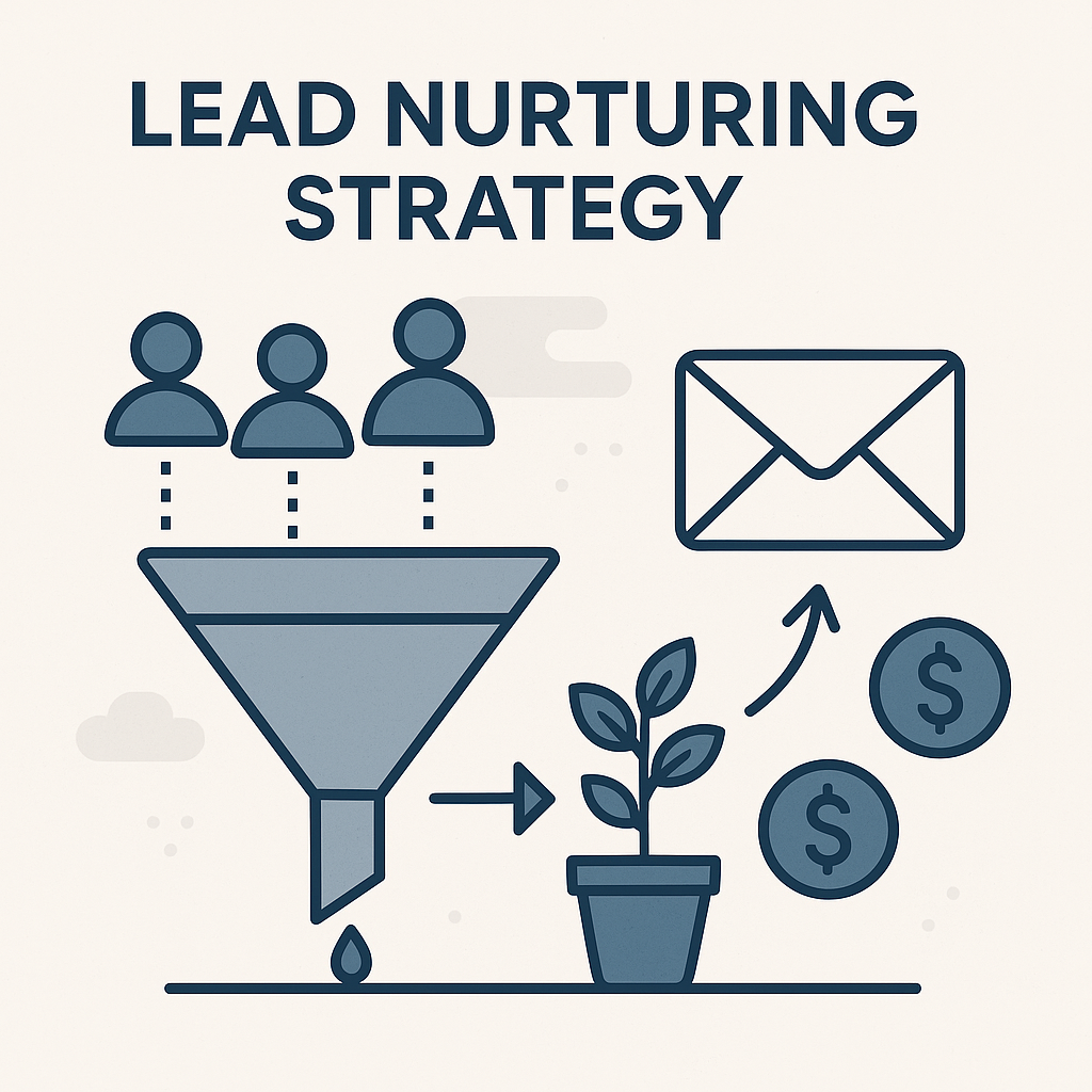 Illustration of a clear lead nurturing strategy, guiding prospects through the sales funnel for revenue growth.
