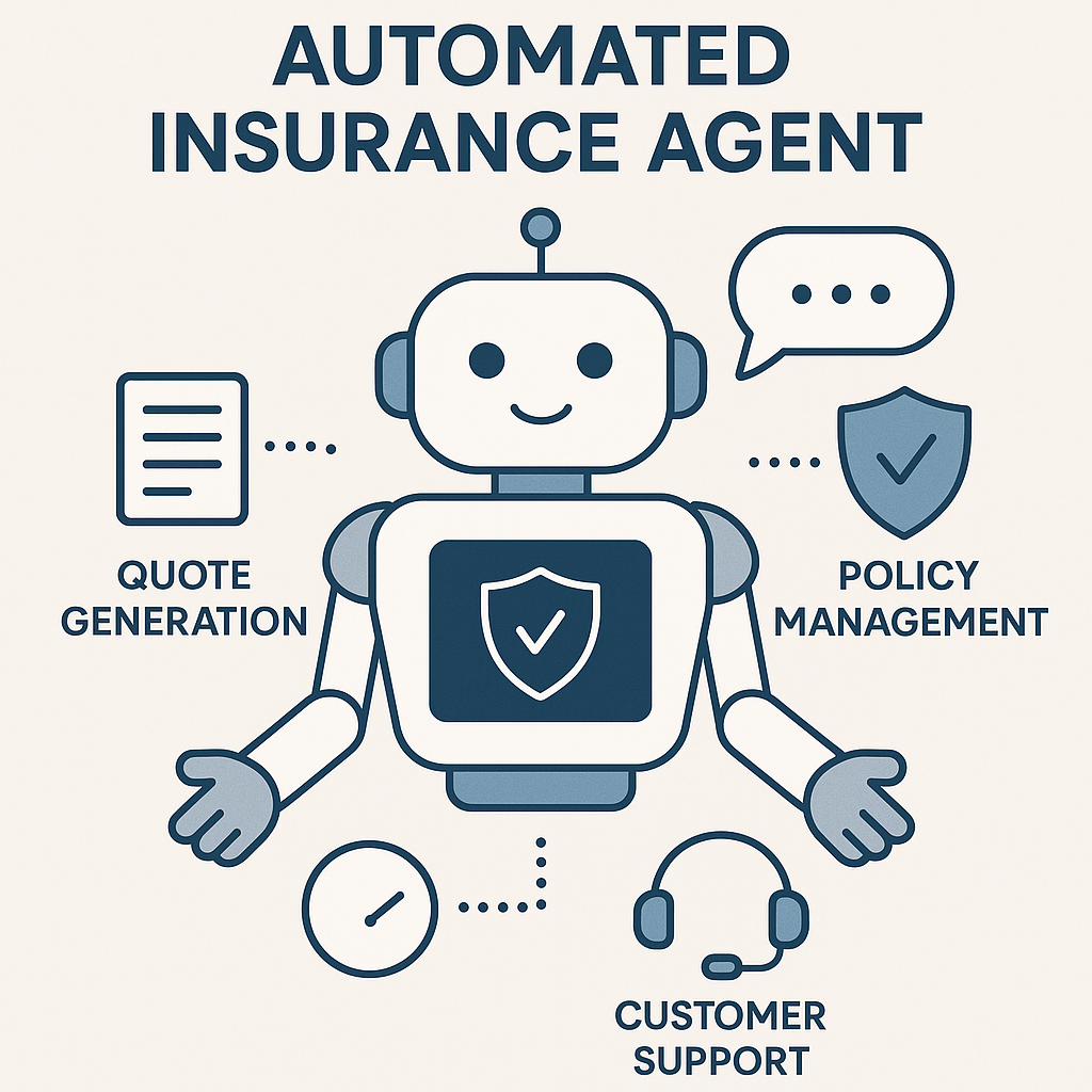Illustration of an automated insurance agent using AI for insurance efficiency.