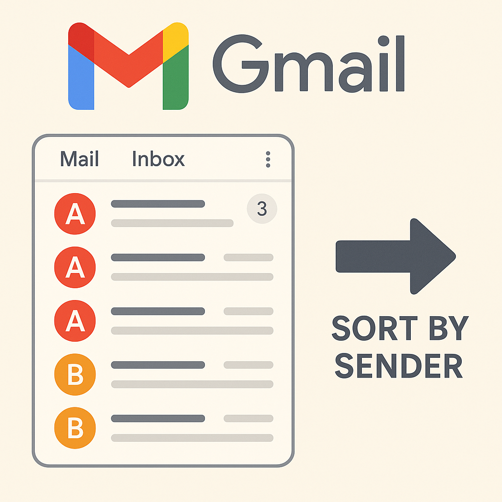 Clear illustration explaining how to gmail sort by sender for better inbox organization.