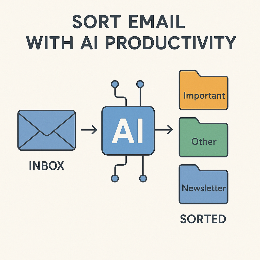 Illustration of AI sorting emails into smart categories, showing how to sort email effectively.