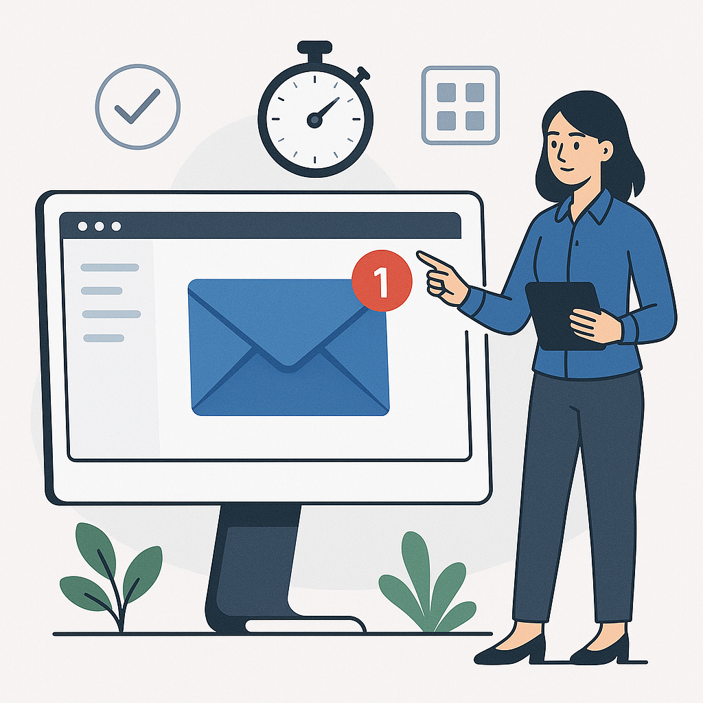 Modern graphic illustrating email productivity tips using AI for efficient inbox management.